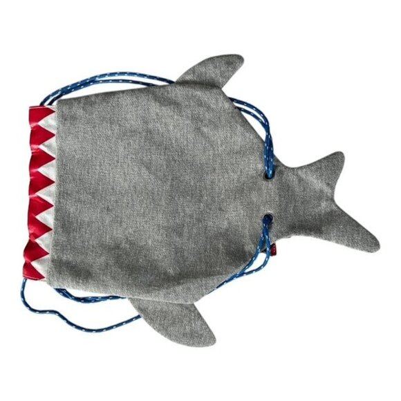 Target Shark Drawstring Backpack – Gray & Red with Fish Charm – Kids Novelty Bag - Picture 2 of 3